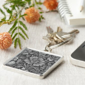 Monochrome vintage bloempatroon sleutelhanger (Zijkant)