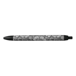 Monochrome vintage bloempatroon zwarte inkt pen