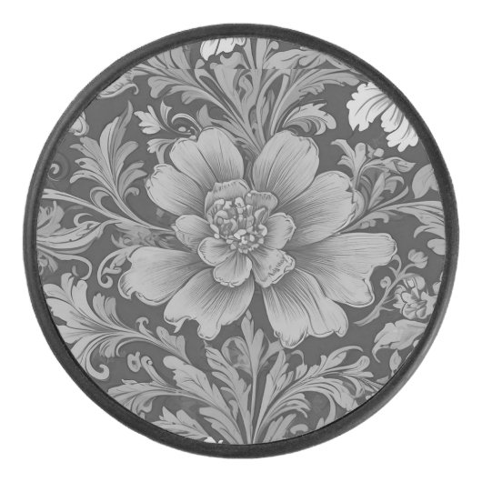 Monochrome Vintage Floral Pattern Hockey Puck (Voorkant)