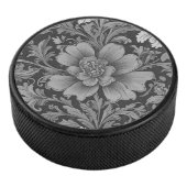 Monochrome Vintage Floral Pattern Hockey Puck (3/4)