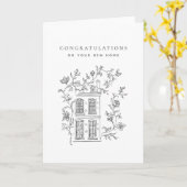 Monochrome Vintage House New Home Congratulations Kaart (Gele Bloem)