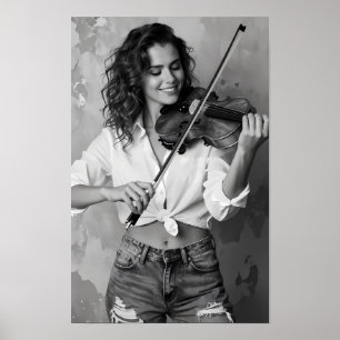 Monochrome vioolmelodie en gratie canvas poster