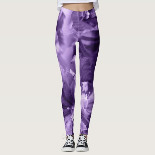 Monochrome Viooltjes Leggings (Voorkant)