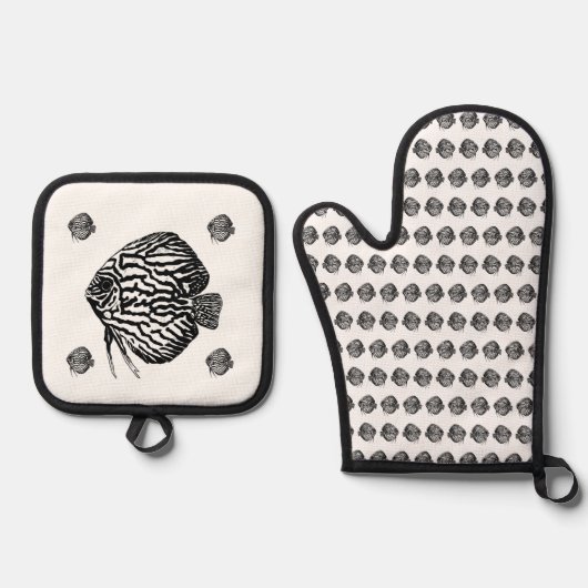 Monochrome Vis Apron Ovenwant & Pannenlap Set (Voorkant)