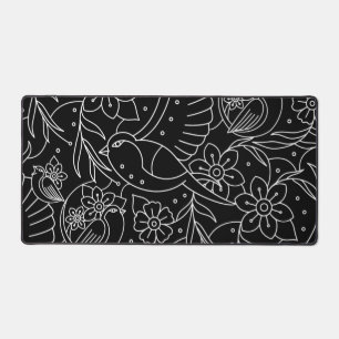 Monochrome Vogels & Bloemen Desk Mat