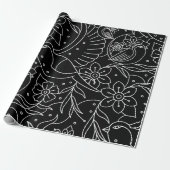 Monochrome Vogels & Bloemen Inpakpapier (Uitgerold)
