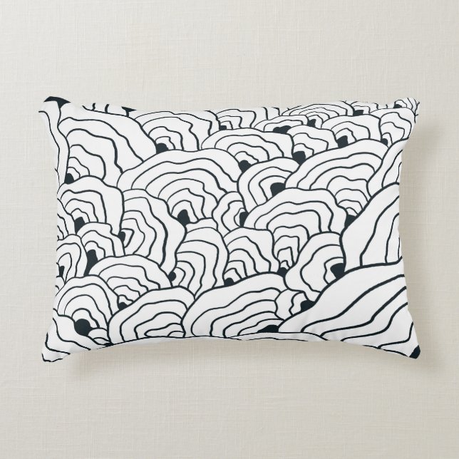Monochrome Wave Pattern,  Modern Abstract Line Art Accent Kussen (Voorkant)