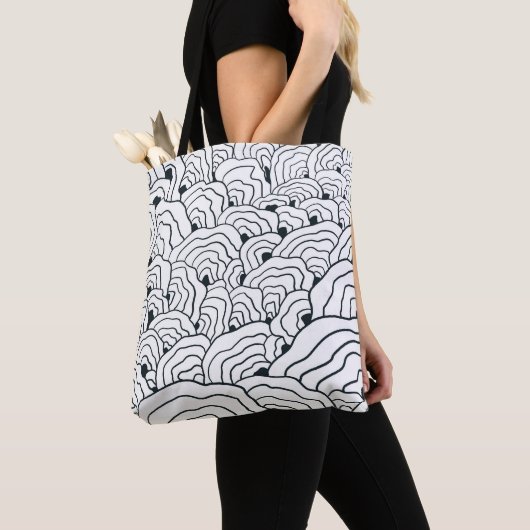 Monochrome Wave Pattern, Modern Abstract Line Art Tote Bag (Dichtbij)
