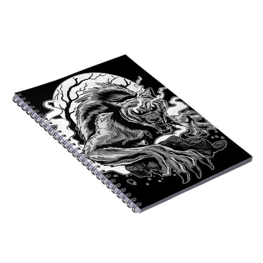 Monochrome Werewolf Moon Notitieboek (Rechterzijde)