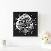 Monochrome Werewolf Moon Vierkante Klok (Huis)