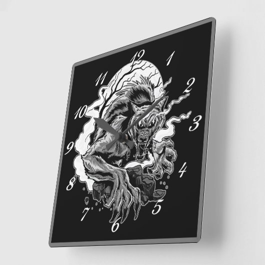Monochrome Werewolf Moon Vierkante Klok (Hoek)
