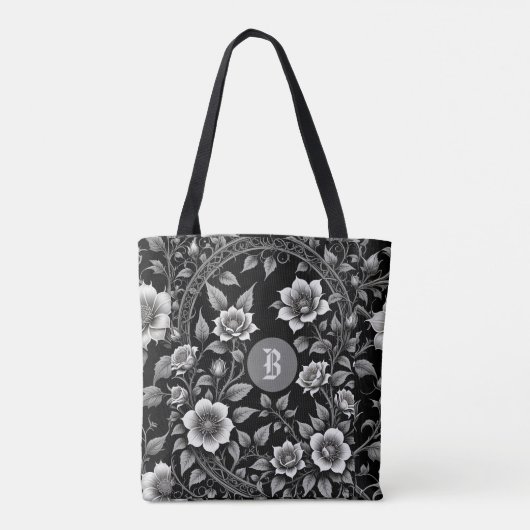 Monochrome Wild Rose Tote Bag (Achterkant)
