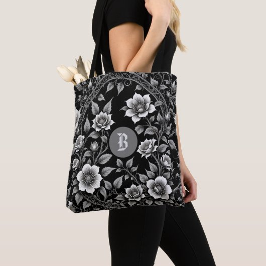 Monochrome Wild Rose Tote Bag (Dichtbij)