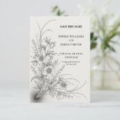 Monochrome wilde bloem huwelijksaankondiging save the date (Staand voorkant)