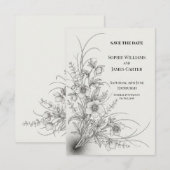 Monochrome wilde bloem huwelijksaankondiging save the date (Voorkant / Achterkant)
