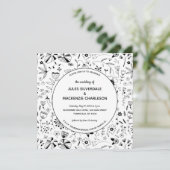 Monochrome wilde bloem Moderne bruiloft Kaart (Staand voorkant)