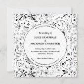Monochrome wilde bloem Moderne bruiloft Kaart (Voorkant)