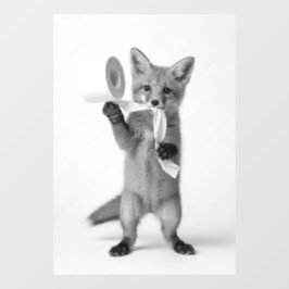 Monochrome Wilde Dieren Grappige Vos met Toiletpap Raamsticker