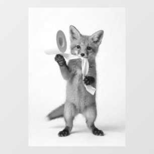 Monochrome Wilde Dieren Grappige Vos met Toiletpap Raamsticker