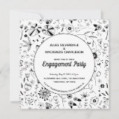 Monochrome Wilde Flower Moderne Engagement Party Kaart (Voorkant)