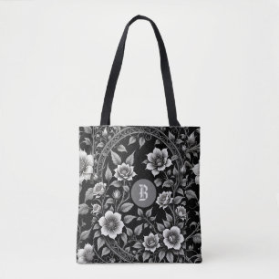 Monochrome Wilde Roos Tote Bag
