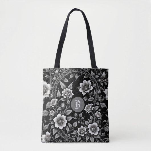 Monochrome Wilde Roos Tote Bag (Voorkant)
