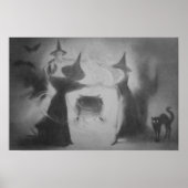 Monochrome witch Bat Night Cauldron Black Cat Poster (Voorkant)
