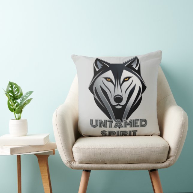 Monochrome Wolf Silhouet in een gedurfde Abstracte Kussen (Stoel)