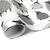 Monochrome wooly Sheep Wrapping Paper Cadeaupapier (Rol Hoek)
