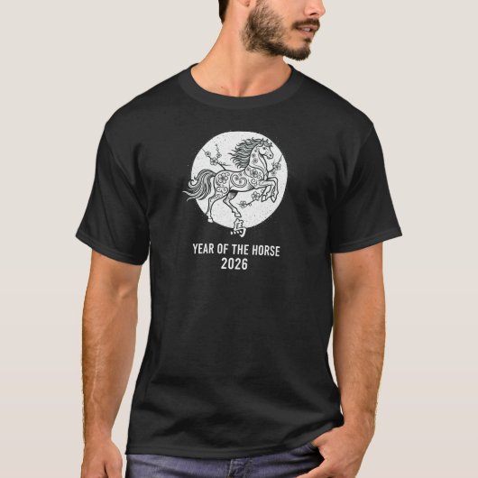 Monochrome Year of the Horse 2026 Line Art T-shirt (Voorkant)