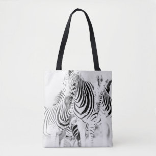 monochrome zebra groep portret, Zuid-Afrikaanse na Tote Bag