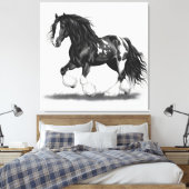 Monochrome zigeuner Vanner Paard Canvas Afdruk (Insitu (Slaapkamer))