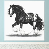 Monochrome zigeuner Vanner Paard Canvas Afdruk (Insitu (Houten vloer))