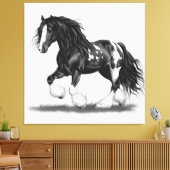 Monochrome zigeuner Vanner Paard Canvas Afdruk (Insitu (Woonkamer))