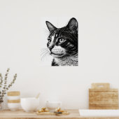 Monochrome zwarte en witte foto van het Pet Cat Poster (Keuken)