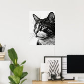 Monochrome zwarte en witte foto van het Pet Cat Poster (Thuiskantoor)