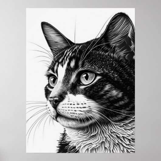 Monochrome zwarte en witte foto van het Pet Cat Poster (Voorkant)