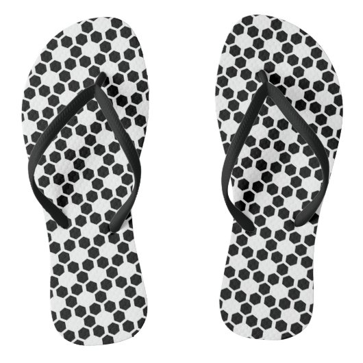 Monochrome zwarte en witte geometrische hexagon pa teenslippers (Voetbed)