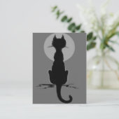 Monochrome zwarte en witte zwarte kat, volle maan briefkaart (Staand voorkant)