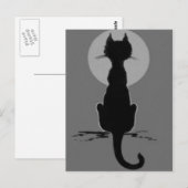 Monochrome zwarte en witte zwarte kat, volle maan briefkaart (Voorkant / Achterkant)