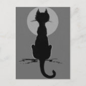 Monochrome zwarte en witte zwarte kat, volle maan briefkaart (Voorkant)