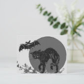 Monochrome zwarte kat vleermuis Volle maan Briefkaart (Staand voorkant)