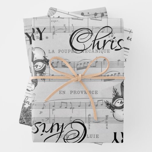 Monochrome zwarte kerst Prettige feestdagen Inpakpapier Vel (In situ)