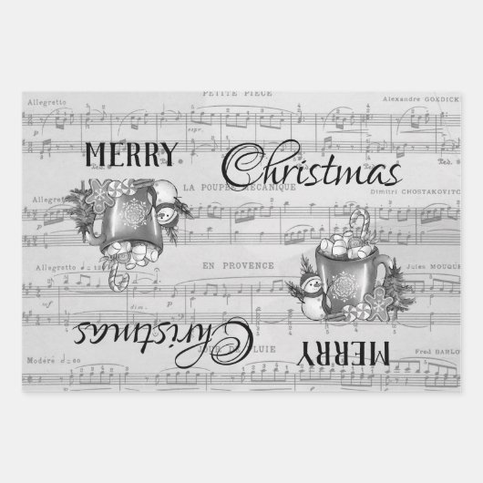 Monochrome zwarte kerst Prettige feestdagen Inpakpapier Vel (Voorkant)