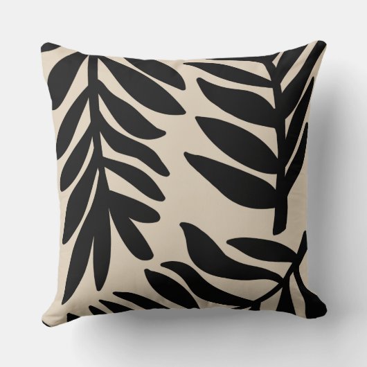 Monochrome zwarte palmlef kussen (Achterkant)