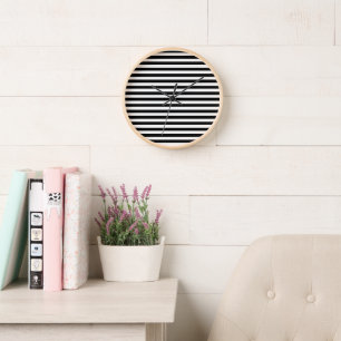 MONOCHROME ZWARTE WITTE STRIPE FRAMED CLOCK