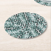 Monochrome zwarte & witte zigzag groene bladvormge ronde kartonnen onderzetter (Gebogen)