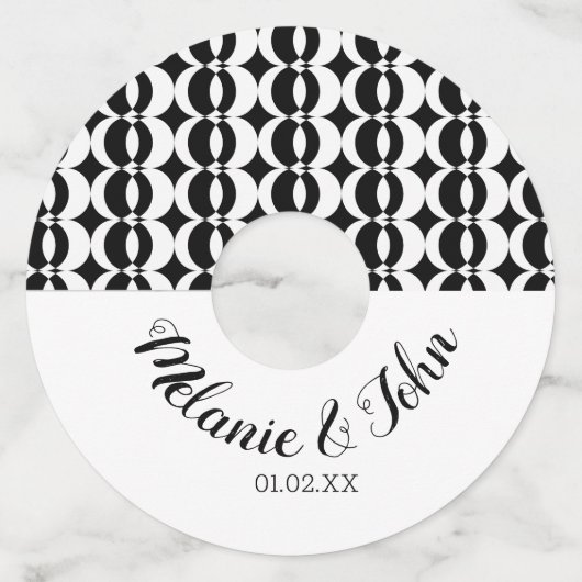 Monochroom Abstract Cirkel- Namen van Koppels Wijnglaslabel (Voorkant)