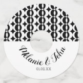 Monochroom Abstract Ronde- Echtparen Naam Wijnglaslabel (Voorkant)