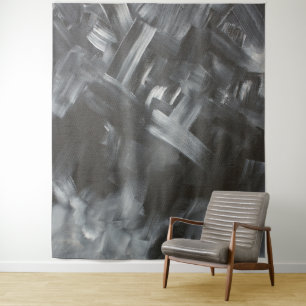 Monochroom Abstracte Penselen Zwart en Wit Wandkleed